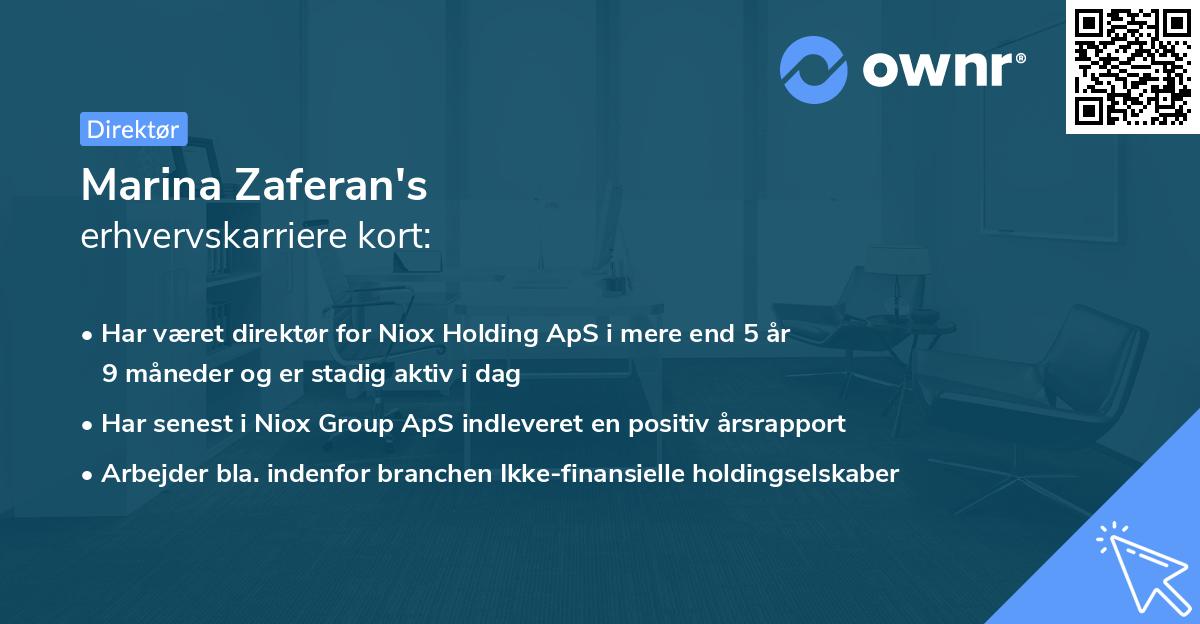 Marina Zaferan's erhvervskarriere kort