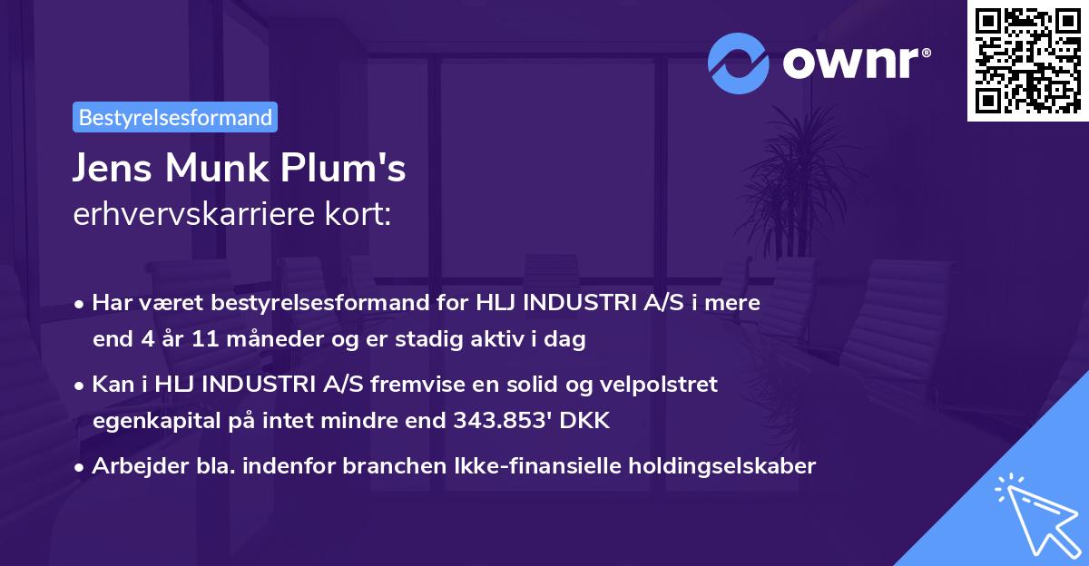 Jens Munk Plum's erhvervskarriere kort