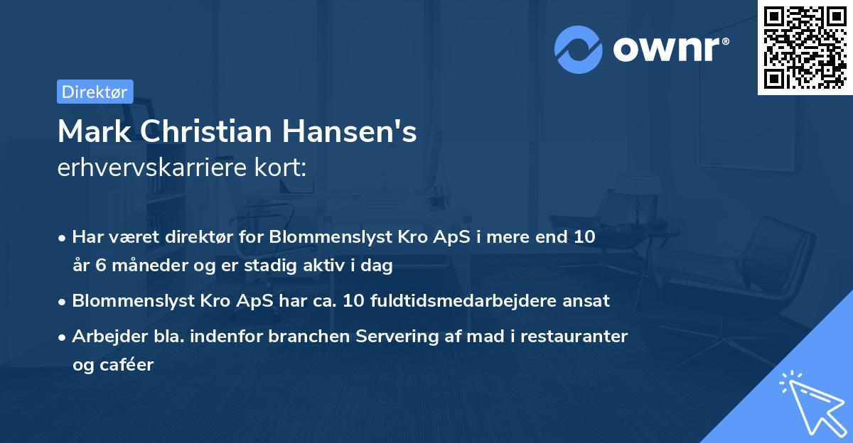 Mark Christian Hansen's erhvervskarriere kort