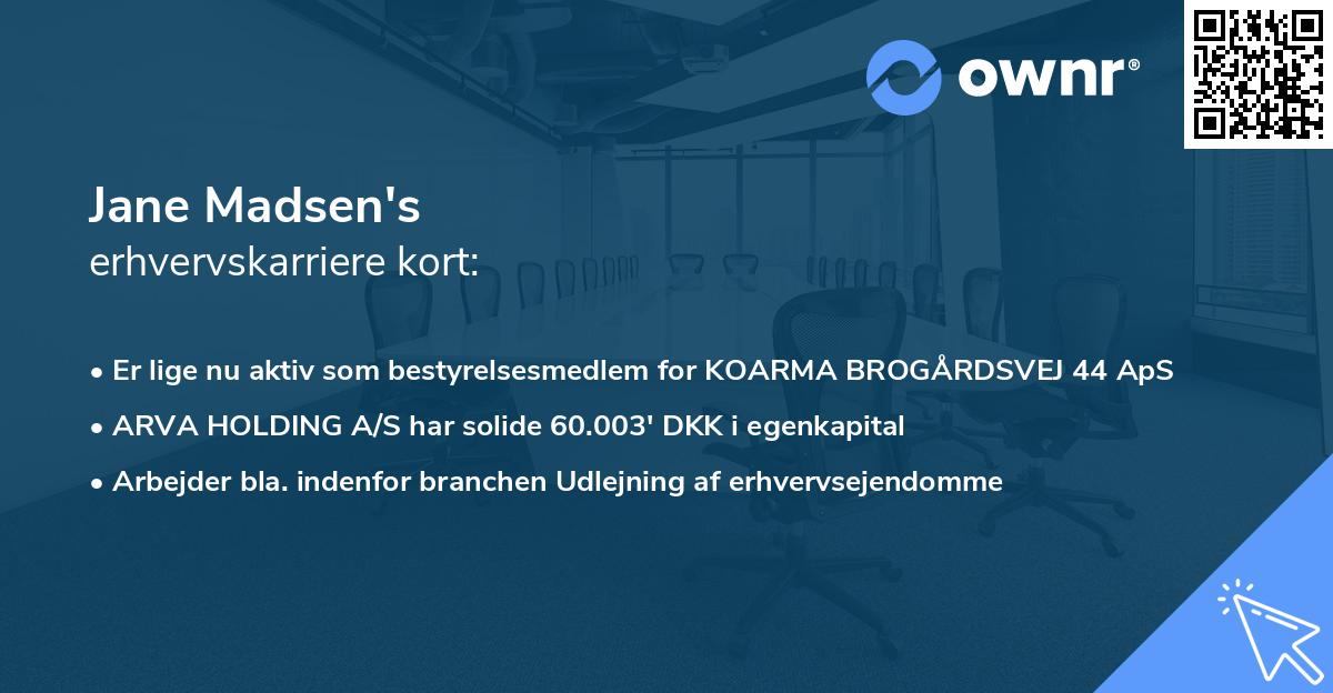 Jane Madsen's erhvervskarriere kort