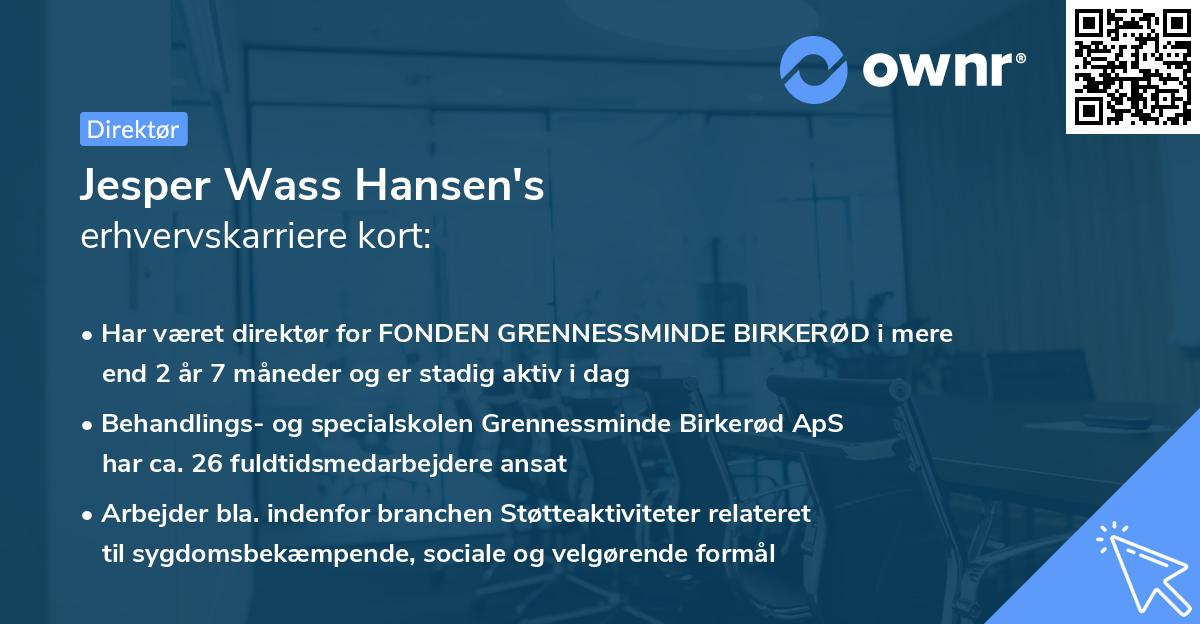 Jesper Wass Hansen's erhvervskarriere kort