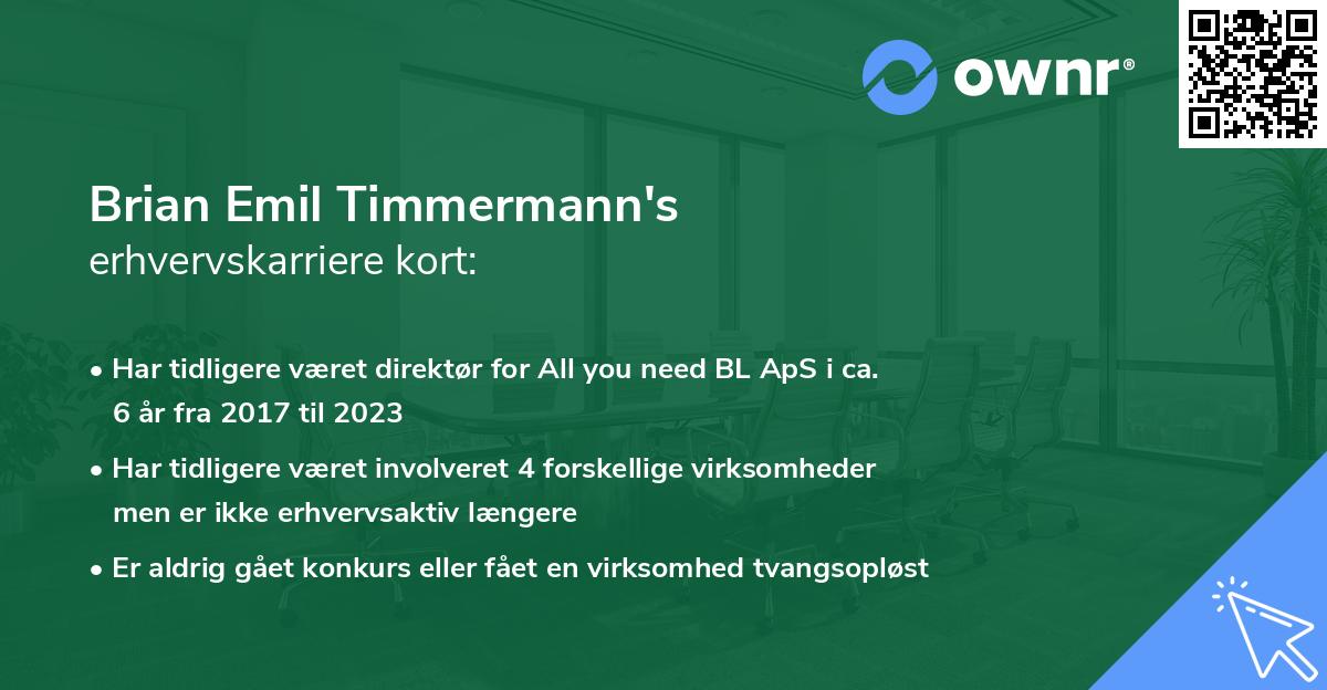 Brian Emil Timmermann's erhvervskarriere kort