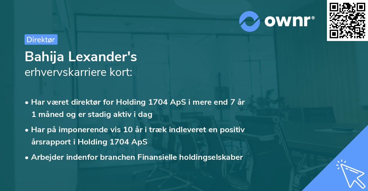 Bahija Lexander's erhvervskarriere kort
