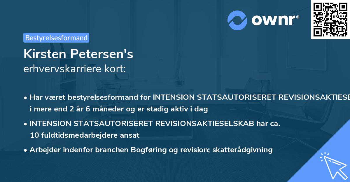 Kirsten Petersen's erhvervskarriere kort