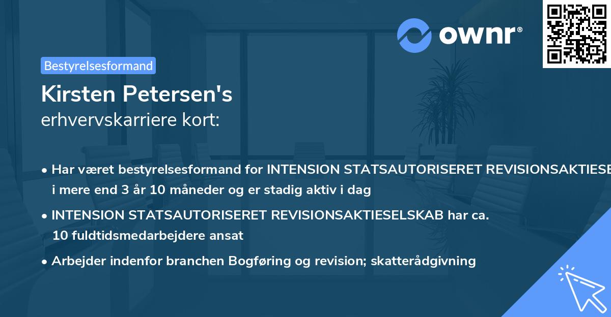 Kirsten Petersen's erhvervskarriere kort
