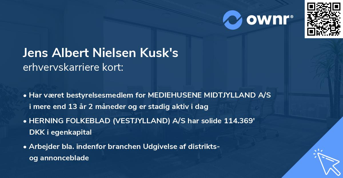 Jens Albert Nielsen Kusk's erhvervskarriere kort