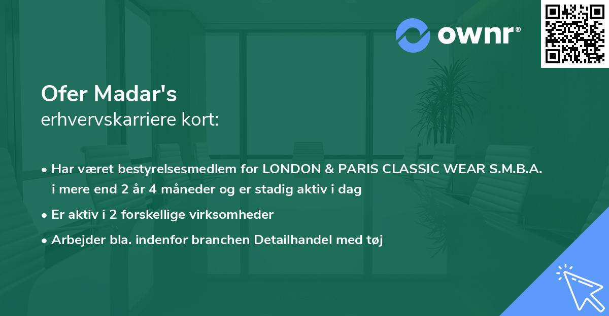 Ofer Madar's erhvervskarriere kort