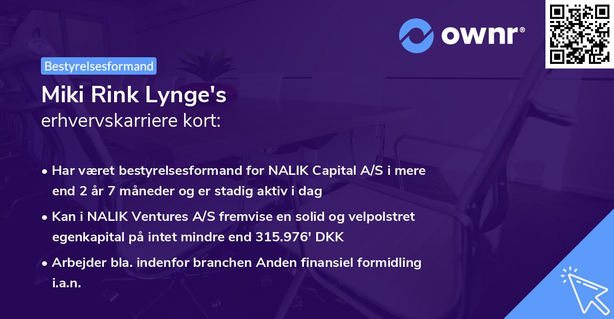 Miki Rink Lynge's erhvervskarriere kort