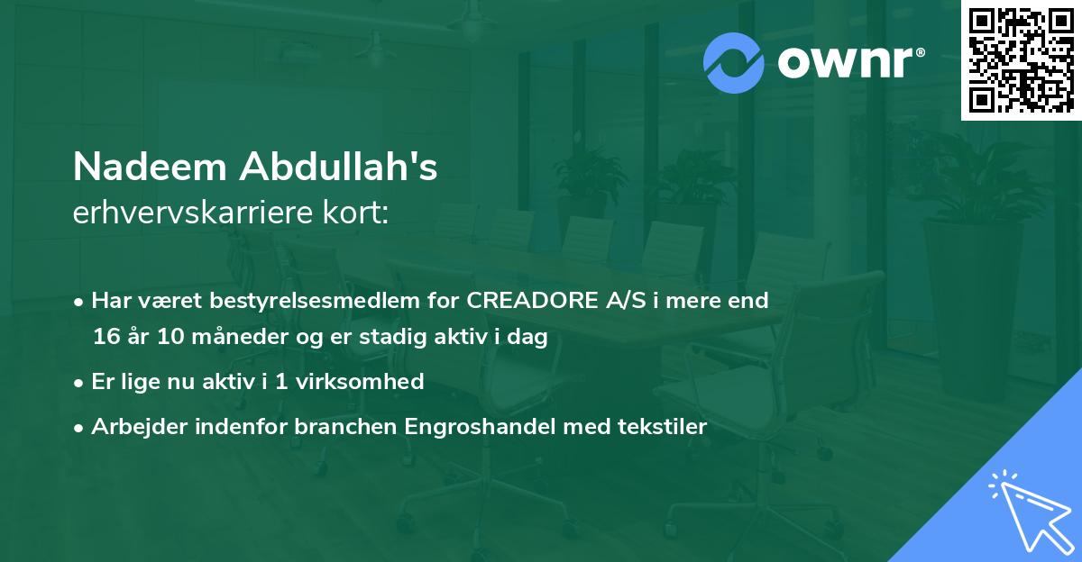 Nadeem Abdullah's erhvervskarriere kort