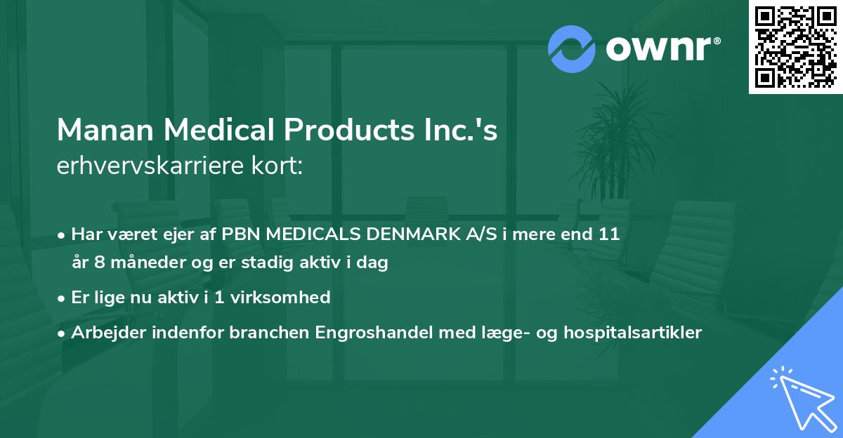 Manan Medical Products Inc.'s erhvervskarriere kort