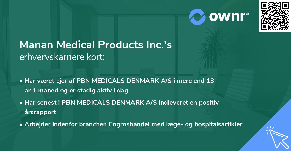 Manan Medical Products Inc.'s erhvervskarriere kort