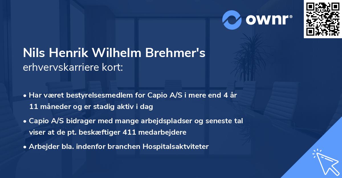 Nils Henrik Wilhelm Brehmer's erhvervskarriere kort