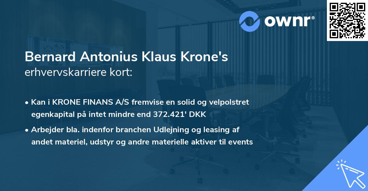 Bernard Antonius Klaus Krone's erhvervskarriere kort