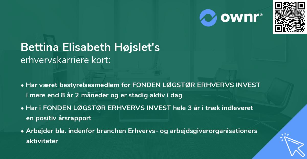 Bettina Elisabeth Højslet's erhvervskarriere kort