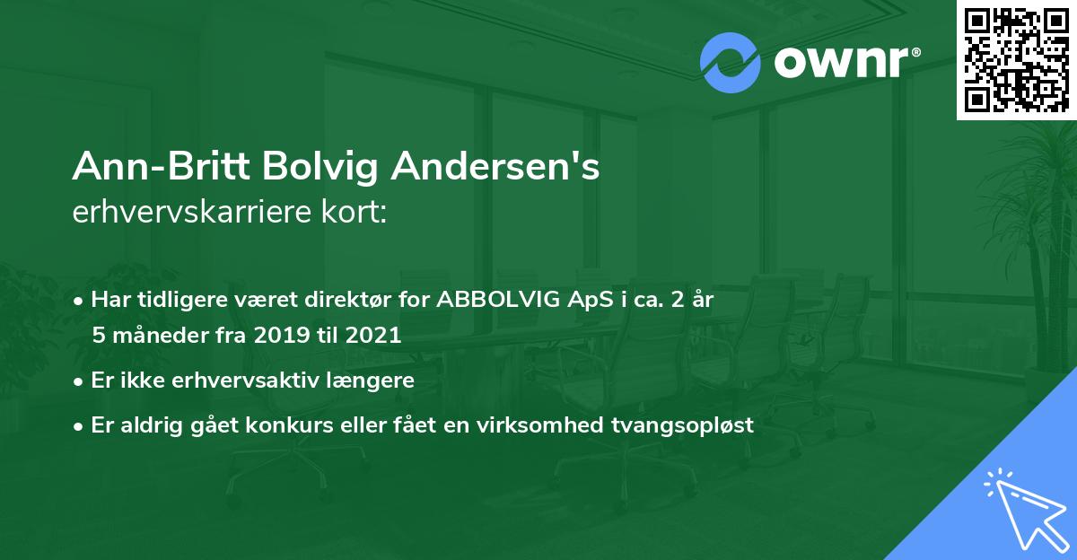 Ann-Britt Bolvig Andersen's erhvervskarriere kort