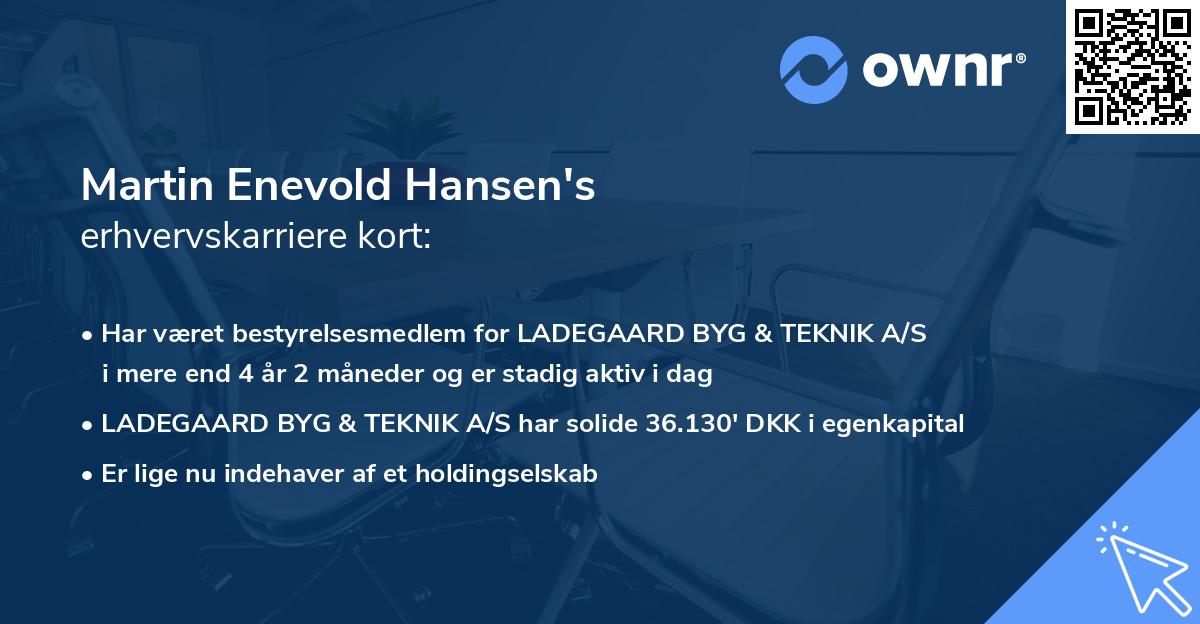 Martin Enevold Hansen's erhvervskarriere kort