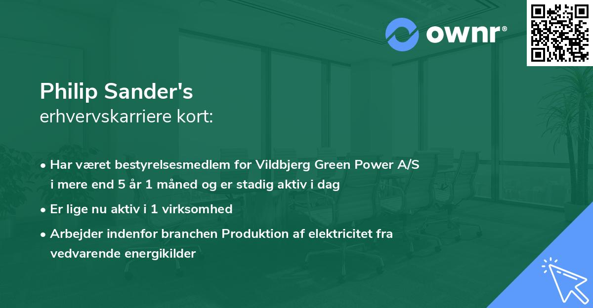 Philip Sander's erhvervskarriere kort