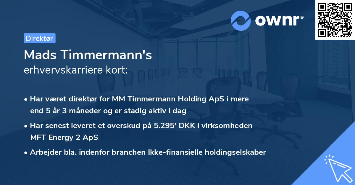 Mads Timmermann's erhvervskarriere kort