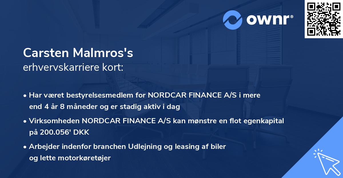 Carsten Malmros's erhvervskarriere kort