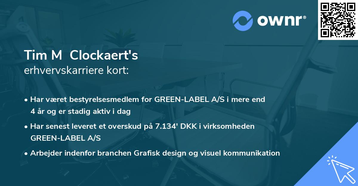 Tim M Clockaert's erhvervskarriere kort