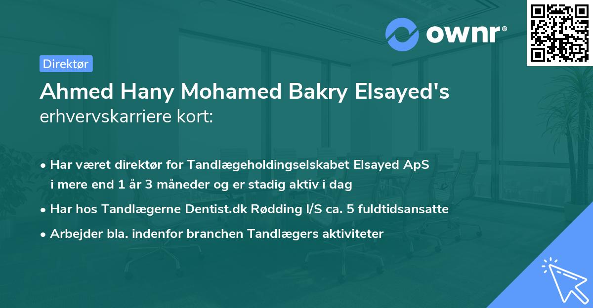 Ahmed Hany Mohamed Bakry Elsayed's erhvervskarriere kort