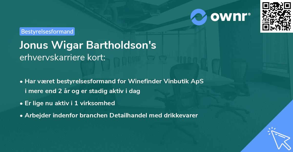 Jonus Wigar Bartholdson's erhvervskarriere kort