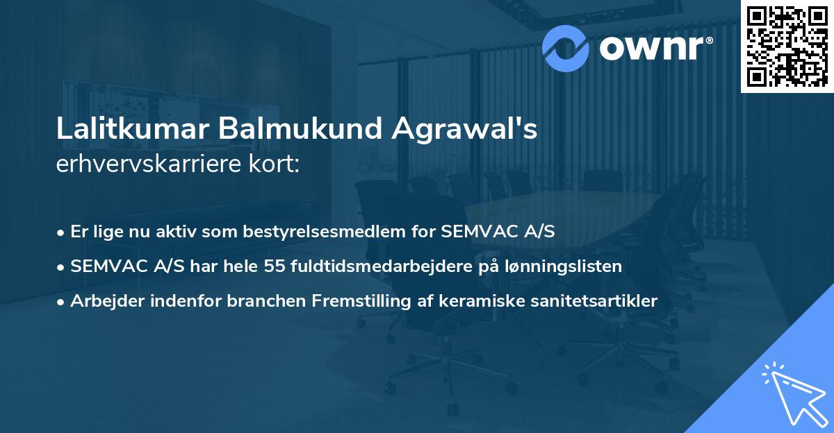 Lalitkumar Balmukund Agrawal's erhvervskarriere kort