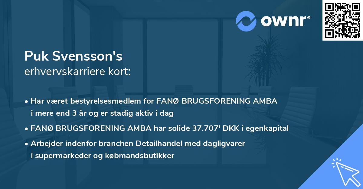 Puk Svensson's erhvervskarriere kort