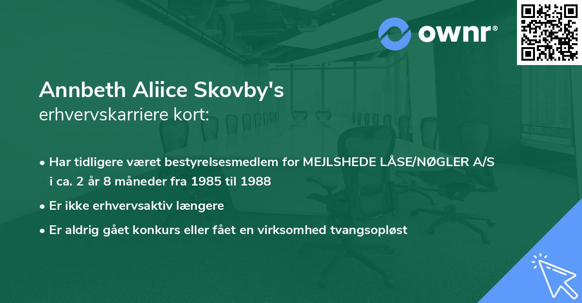 Annbeth Aliice Skovby's erhvervskarriere kort