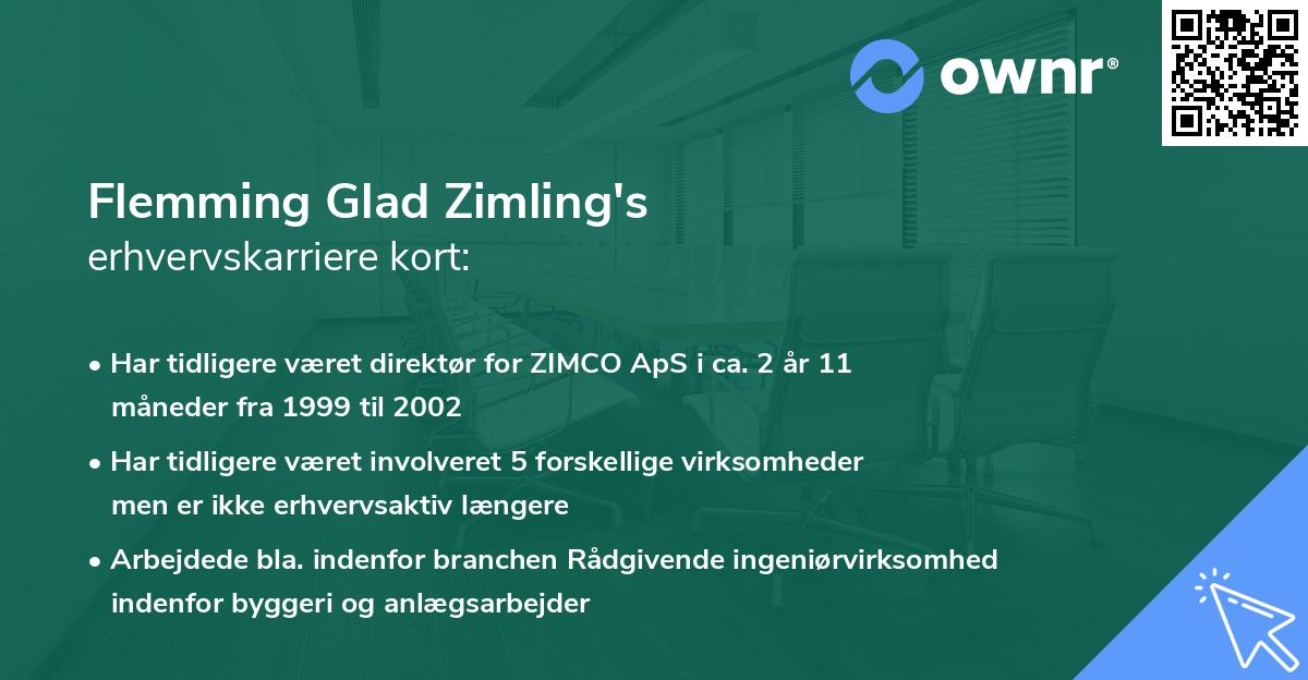 Flemming Glad Zimling's erhvervskarriere kort
