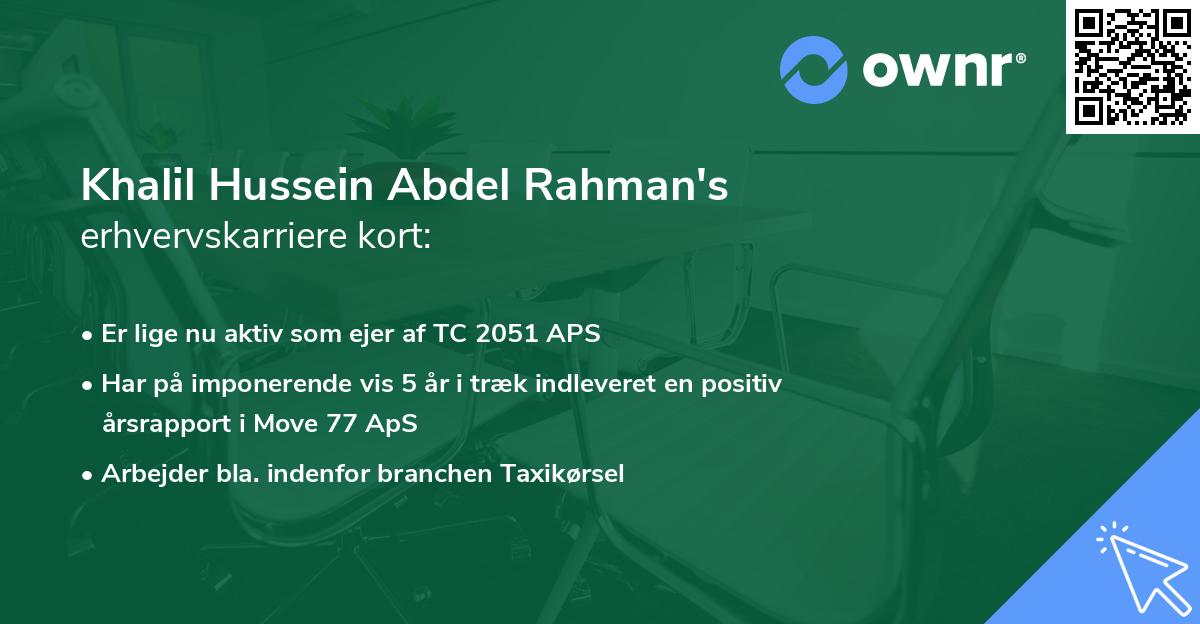 Khalil Hussein Abdel Rahman's erhvervskarriere kort