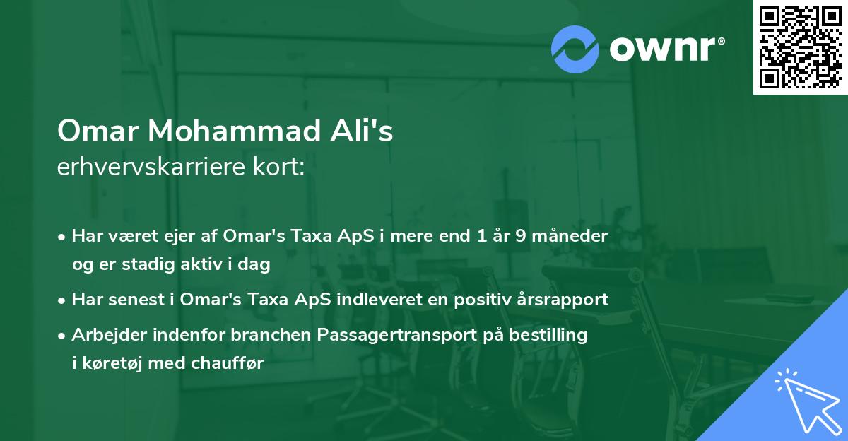 Omar Mohammad Ali's erhvervskarriere kort
