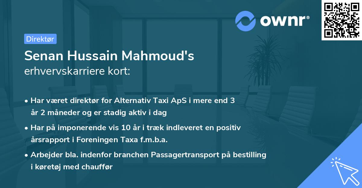 Senan Hussain Mahmoud's erhvervskarriere kort