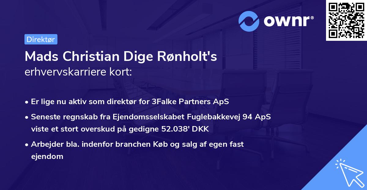 Mads Christian Dige Rønholt's erhvervskarriere kort