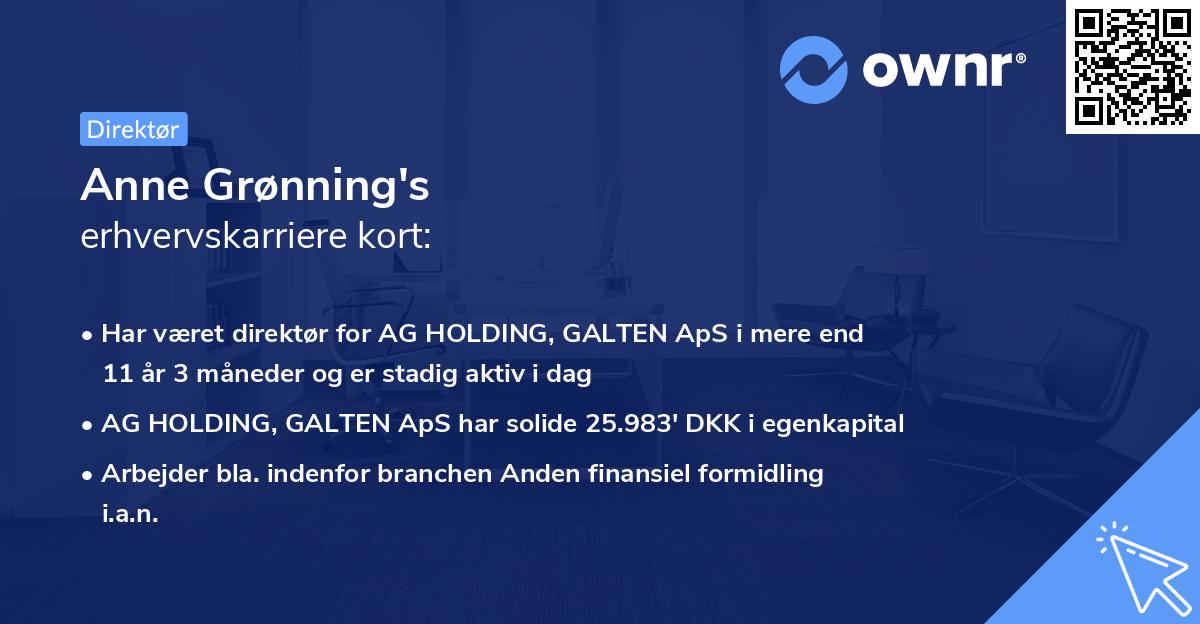 Anne Grønning's erhvervskarriere kort
