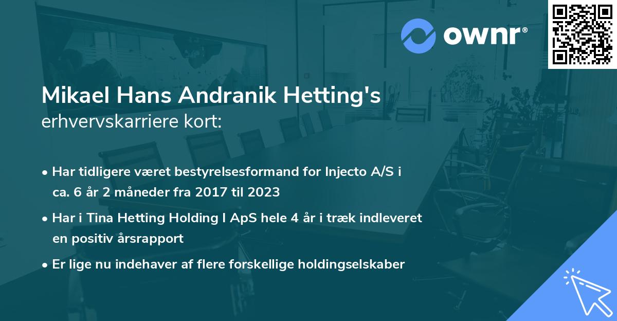 Mikael Hans Andranik Hetting's erhvervskarriere kort