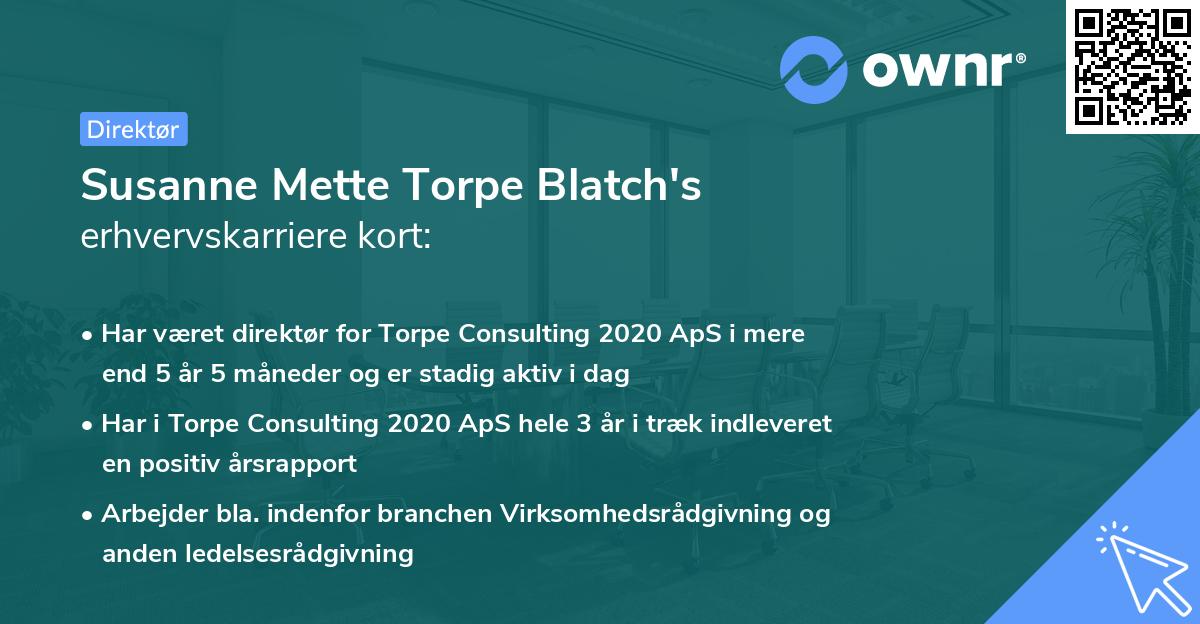 Susanne Mette Torpe Blatch's erhvervskarriere kort