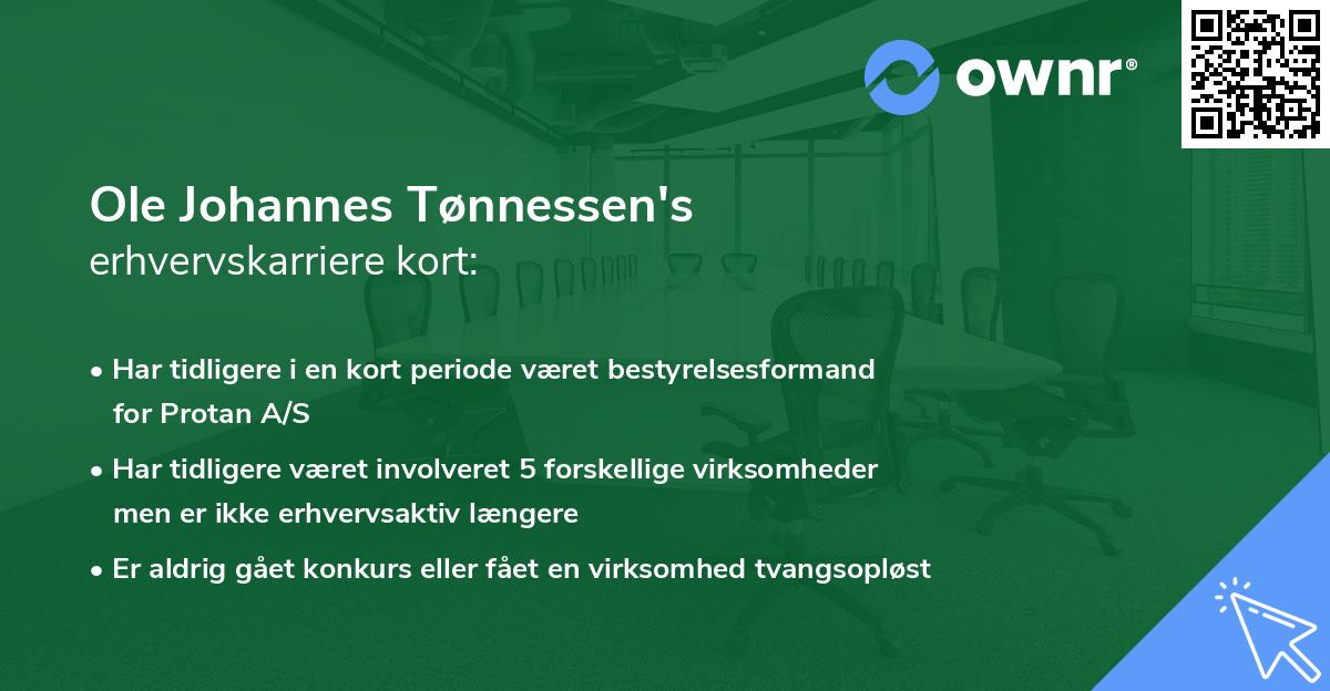 Ole Johannes Tønnessen's erhvervskarriere kort