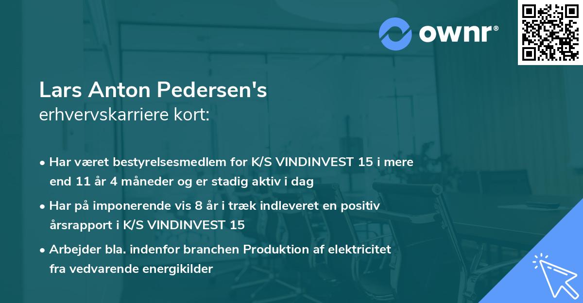 Lars Anton Pedersen's erhvervskarriere kort