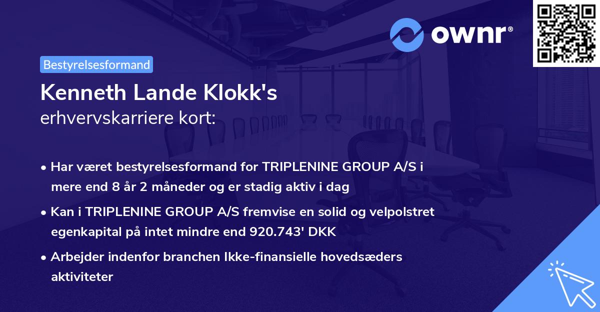 Kenneth Lande Klokk's erhvervskarriere kort
