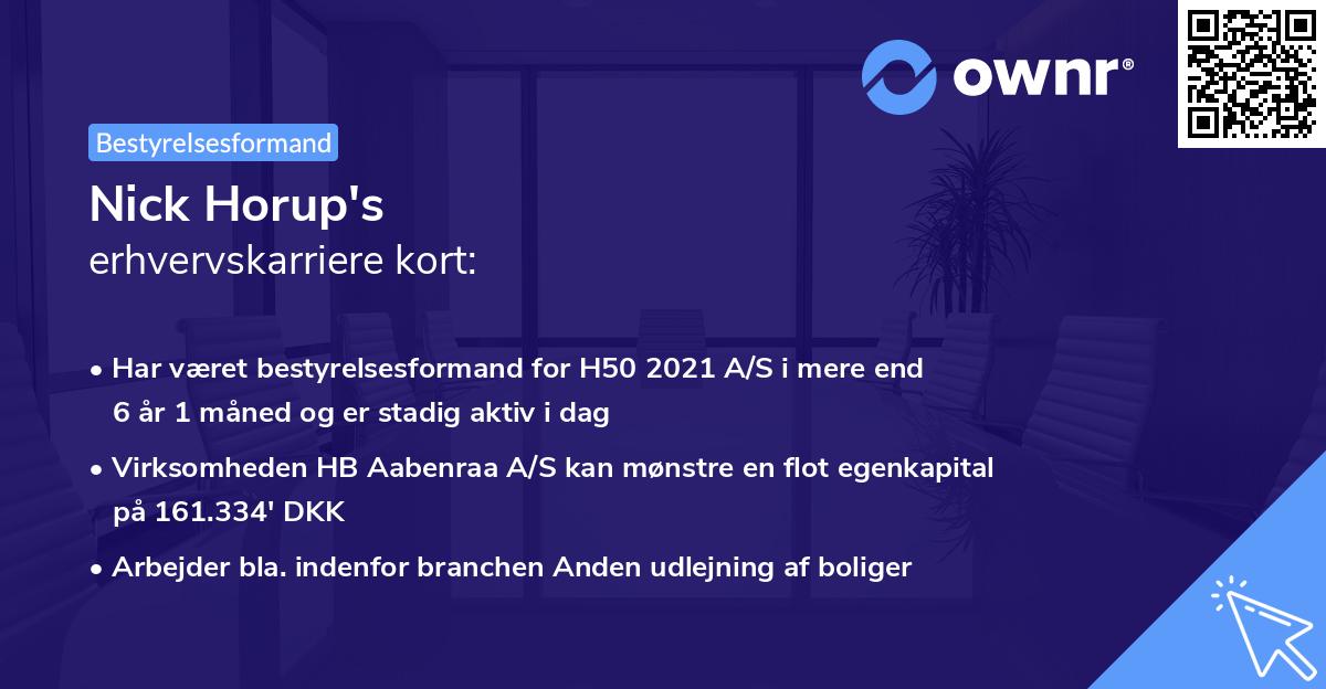 Nick Horup's erhvervskarriere kort