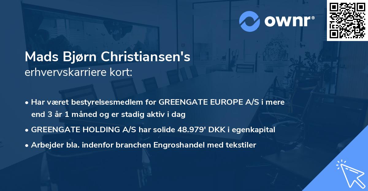 Mads Bjørn Christiansen's erhvervskarriere kort