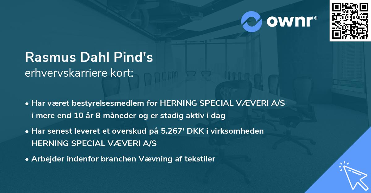 Rasmus Dahl Pind's erhvervskarriere kort