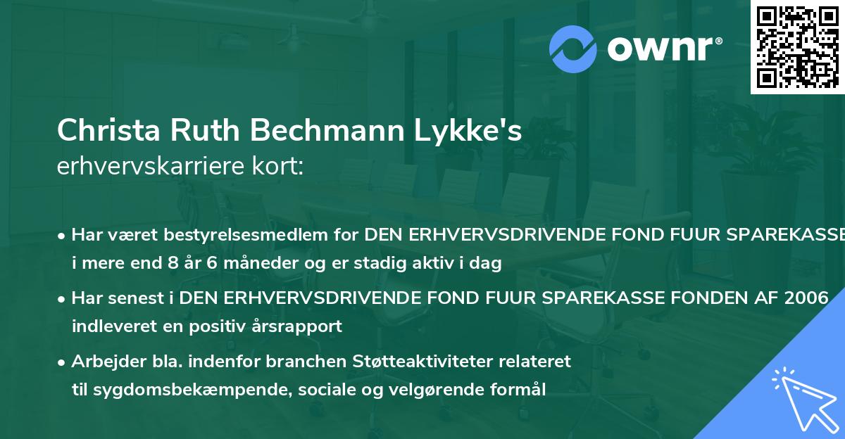 Christa Ruth Bechmann Lykke's erhvervskarriere kort