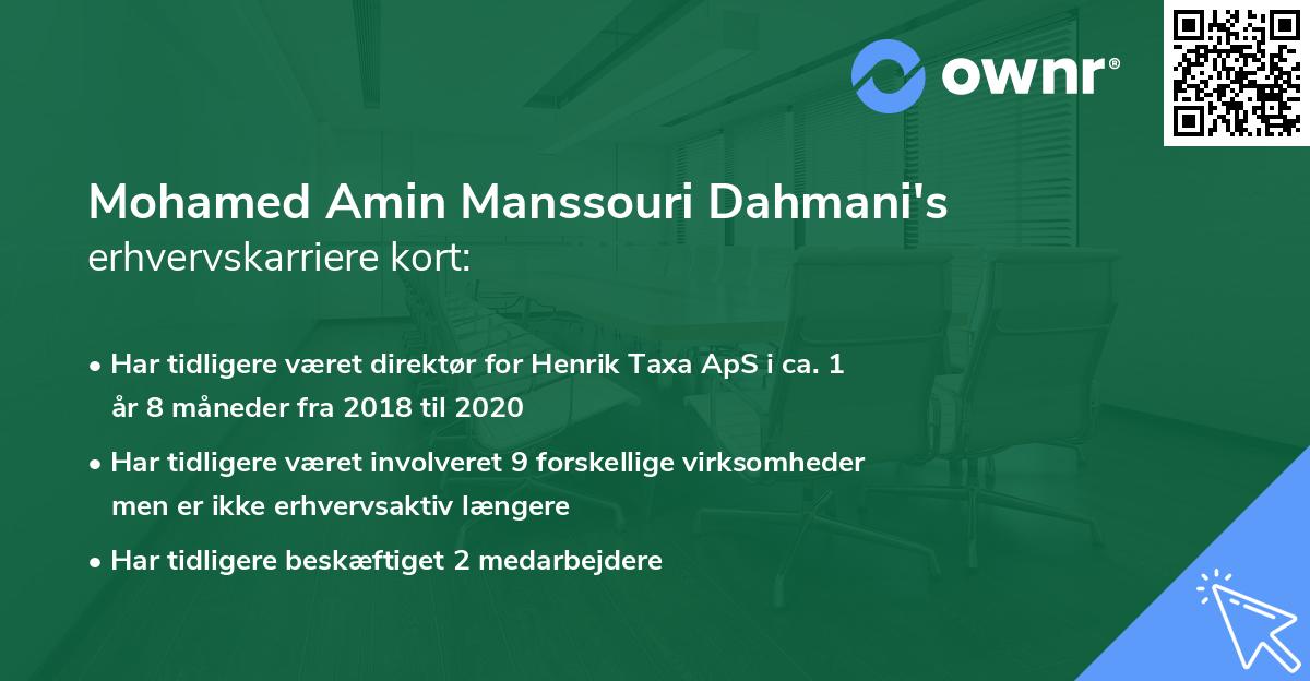 Mohamed Amin Manssouri Dahmani's erhvervskarriere kort