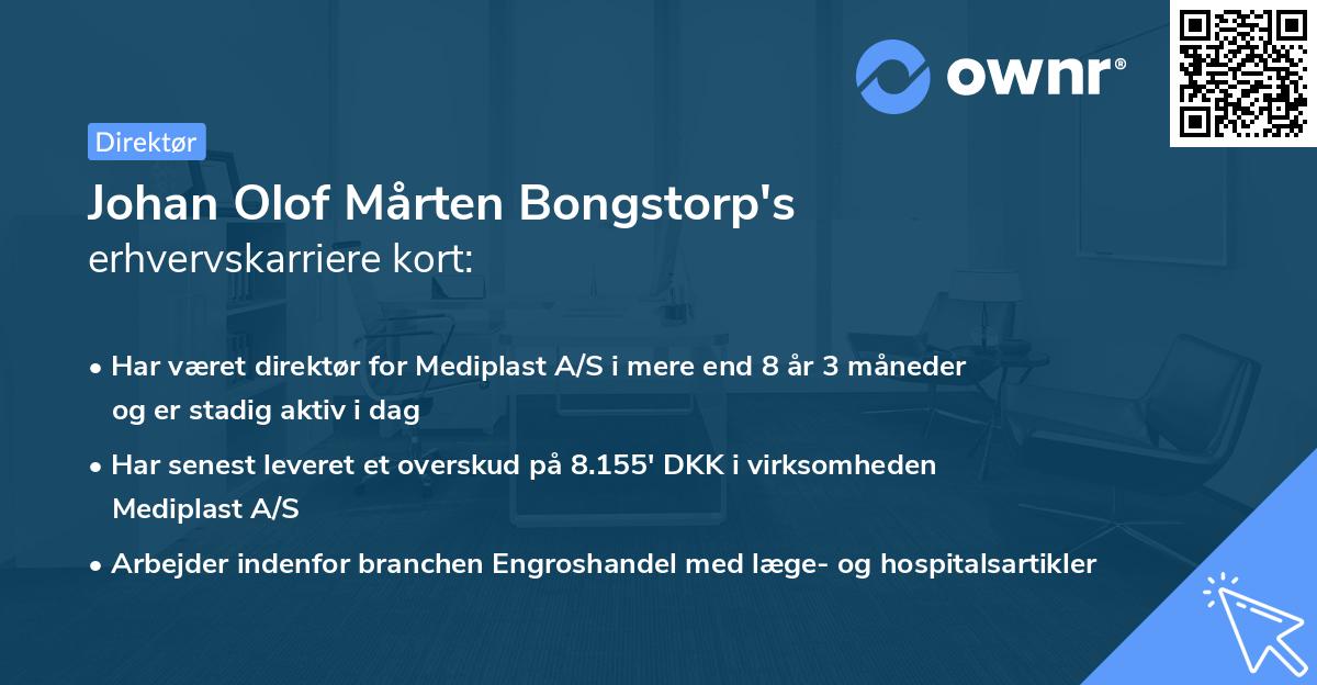 Johan Olof Mårten Bongstorp's erhvervskarriere kort