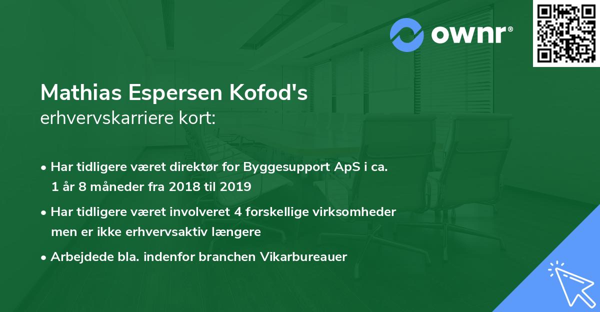 Mathias Espersen Kofod's erhvervskarriere kort