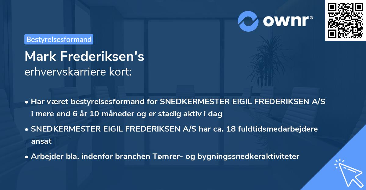 Mark Frederiksen's erhvervskarriere kort