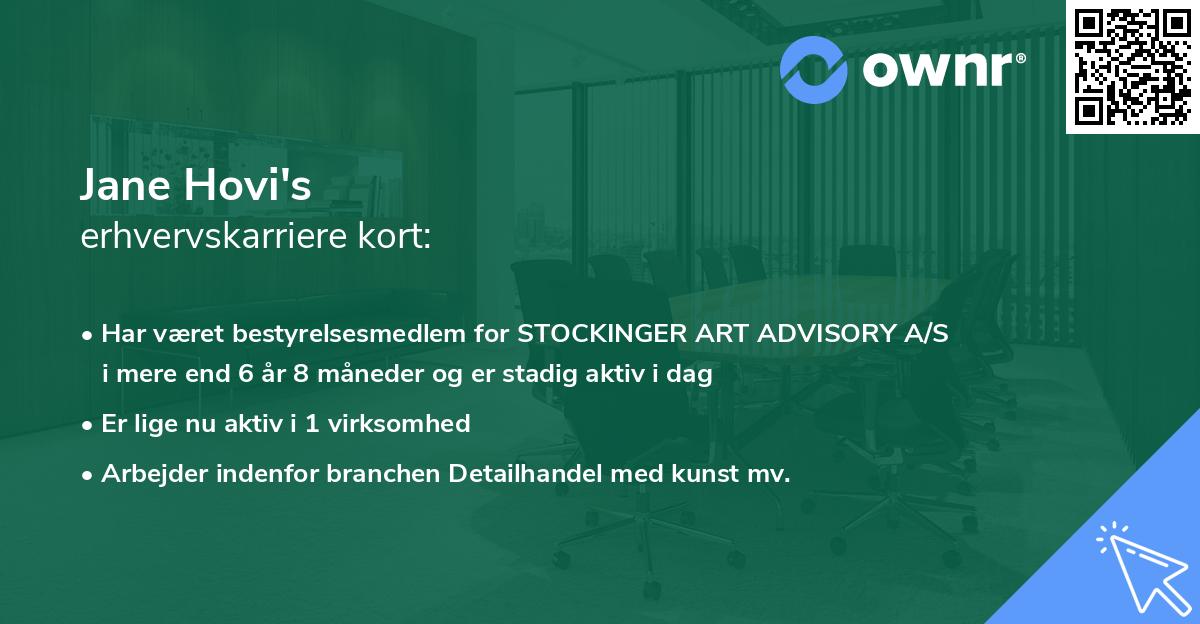 Jane Hovi's erhvervskarriere kort