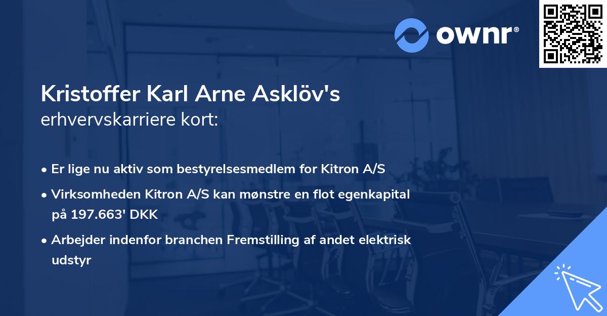 Kristoffer Karl Arne Asklöv's erhvervskarriere kort